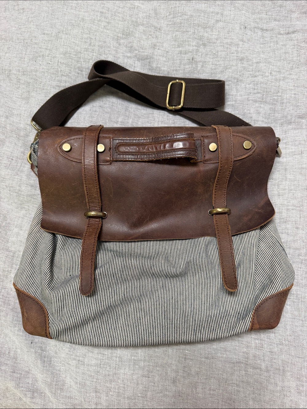 Women’s Brown Leather & Stripe Canvas Messenger Bag